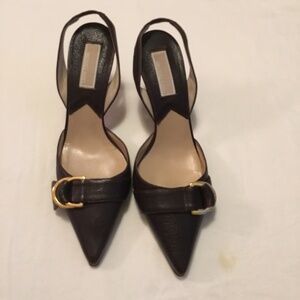Elegant Dark Brown Leather Pointed-Toe Heels – Size 8.5 US (39 EU)